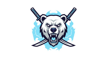Fierce polar bear illustration with crossed swords, showing aggressive expression. © Tutorialxxx18