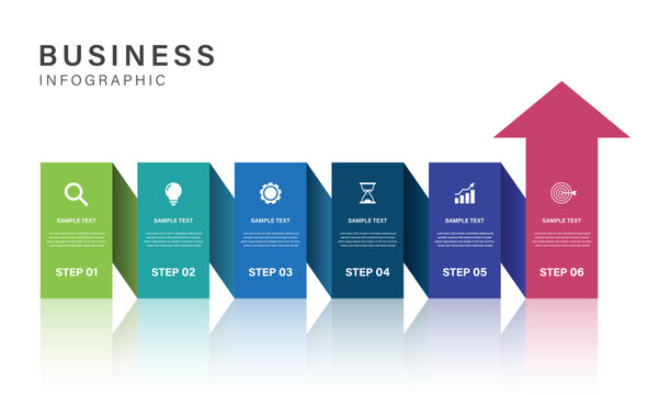 6 Step Business Process Infographic with Arrow Progression