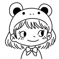 Cute Line Art: Child Wearing bear Hooded Costume for Coloring Book Page