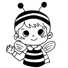 Cute Line Art Illustration: Little Girl in Bee Costume for Coloring Book