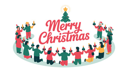 Christmas Carolers: A joyful gathering of carolers unite in a festive circle, illuminating the scene with the warm glow of candlelight, a radiant Christmas spirit.