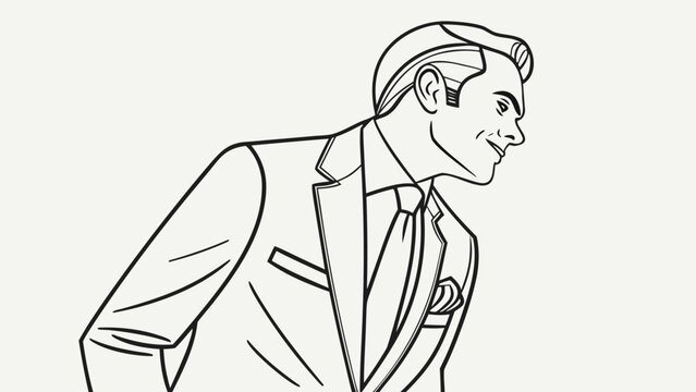 Confident businessman line art in suit looking forward with a smile, modern professional vector design element