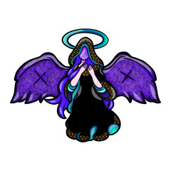 Gothic Angel Entity with Hood and Purple Wings Vector