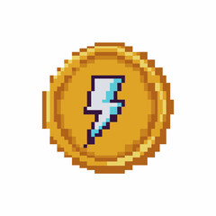 Fototapeta premium Golden coin icon featuring a vibrant lightning bolt, perfect for gaming, energy, or power concepts