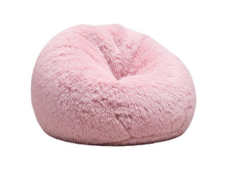Soft pink fuzzy bean bag chair isolated on transparent background — ideal for interior design mockups, cozy room decor concepts, furniture layouts, and modern comfort visuals.