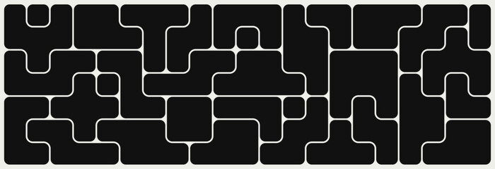 Abstract composition of bold rounded geometric shapes in rectangular form. Different shapes in a seamless bento grid pattern. Design can be use for backgrounds, packaging, or graphic design projects