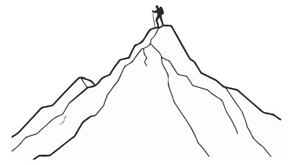 person on the top of  the mountain hiking with the stick simple vector illustration in vector