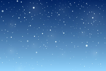 Winter night sky backdrop. Peaceful winter scene with falling snow at night sky. Dreamy seasonal vector for Christmas or New Year greeting card, holiday banner, winter kids book, and festive designs