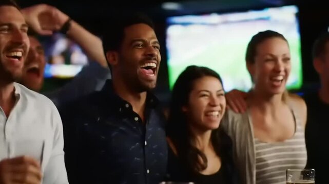 Friends cheering at bar with watching sports.