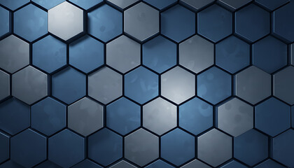 Abstract geometric hexagon pattern with textured surfaces and varying shades