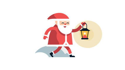 Santa's Guiding Light: A jovial Santa Claus with a long white beard, radiating cheer as he strides forward, carrying a lantern that illuminates the night.