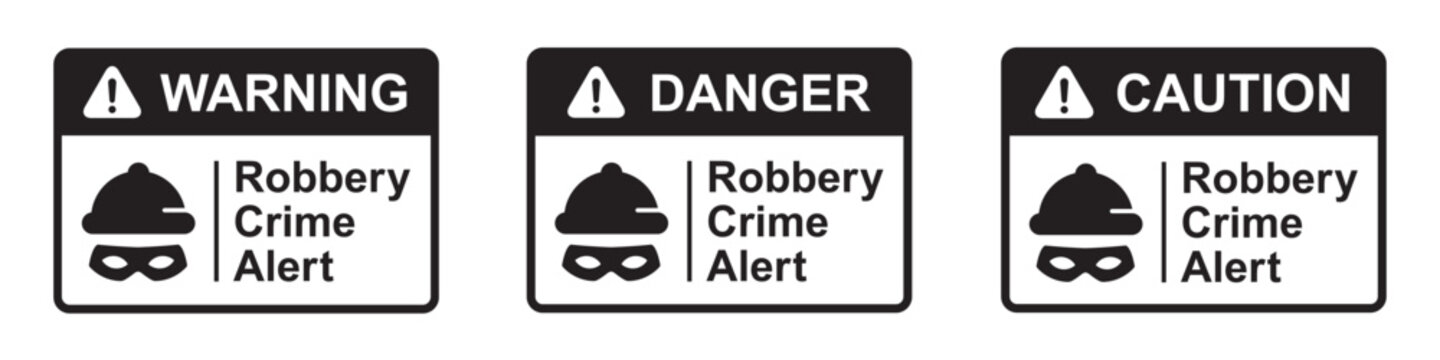 Robbery crime alert label icon, illustration