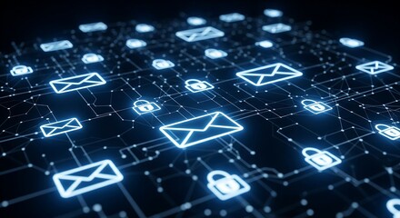 Secure email network concept with encrypted communication and data protection for digital privacy and cybersecurity solutions enhanced through advanced technology infrastructure