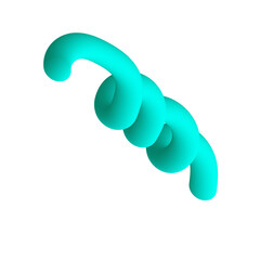 3D Rendering of a Vibrant Turquoise Swirl Shape with a Glossy Finish on a White Background