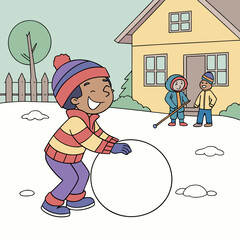 Child Building a Snowman