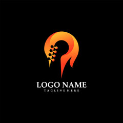 fire guitar logo design vector