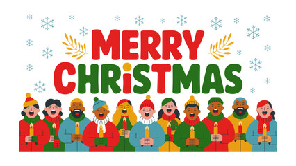 Holiday Carolers' Harmony: A vibrant depiction of a diverse group of carolers, gathered to spread holiday cheer. They are united in their carols and warmth. 