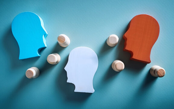 discusiones, debates de ideas, con figurines, sobre fondo neutro, vista superior 