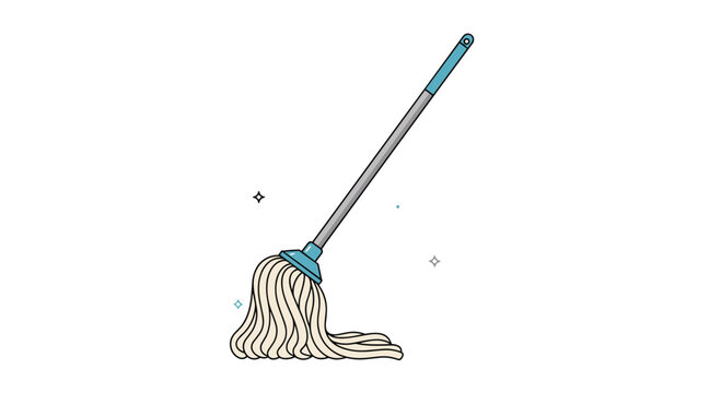 A sparkling clean mop with a blue handle and white fibers, ready for floor cleaning in a simple cartoon illustration.