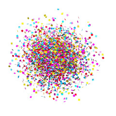 Obraz premium Explosion Of Colorful Square Confetti On A Black Background With A Vibrant Swirl Effect