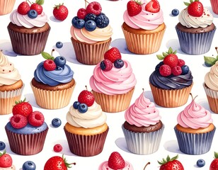 Yummy cupcakes with berries