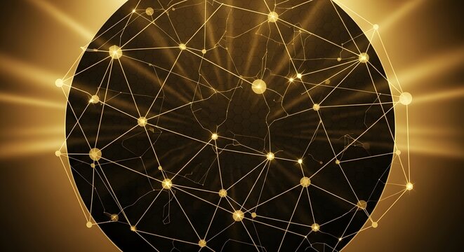 Golden light bulb vector pattern illustration of glowing blue digital geometric network structure