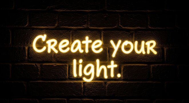 Neon text on brick wall: inspiring message in bright yellow