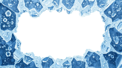Frozen ice crystals frame isolated on transparent background