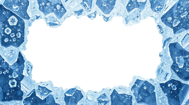 Frozen ice crystals frame isolated on transparent background