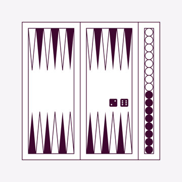 Vector illustration of Backgammon board game with checkers and dice. Classic tabletop strategy game for logic, competition, and leisure. Perfect for traditional, educational, and entertainment design.