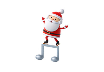 Santa on musical note skateboard, playful Christmas decoration with whimsical design, isolated on a transparent background