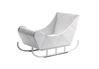 White modern sleigh with geometric design and curved metal runners, isolated on a transparent background