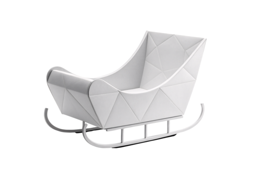 White modern sleigh with geometric design and curved metal runners, isolated on a transparent background