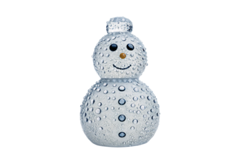Decorative snowman figurine with textured icy surface and friendly smile, isolated on a transparent background