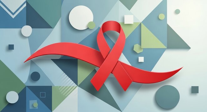 World AIDS Day Awareness Symbol Close-up Shot on a Denim Jacket and Collar.