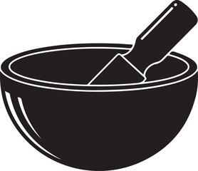 Mixing Bowl and Spatula Icon: Baking, Cooking, and Kitchen Utensils

Black Silhouette of Kitchenware for Food Preparation

Simple Vector Graphic of Bowl and Tool for Recipe Design