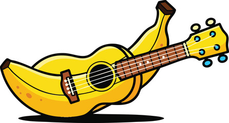 Yellow Bananas Shaped Like Acoustic Guitar on White Background
