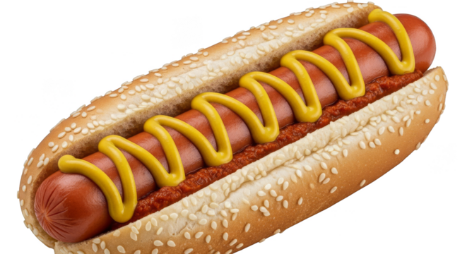 Delicious hotdog with mustard zigzags awaits