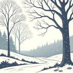 Snow Falling in Forest Path