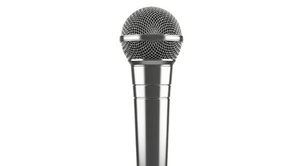 Gleaming silver microphone silhouetted against darkness