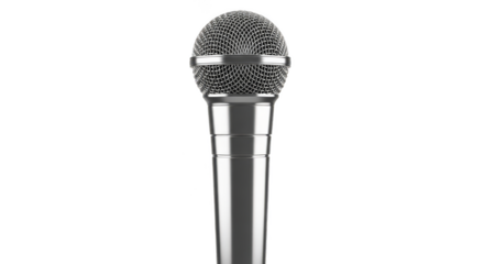 Gleaming silver microphone silhouetted against darkness