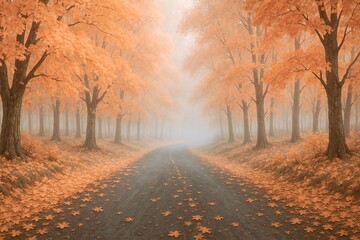 Quiet Foggy Maple Road