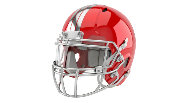 Scarlet football helmet gleaming in the light