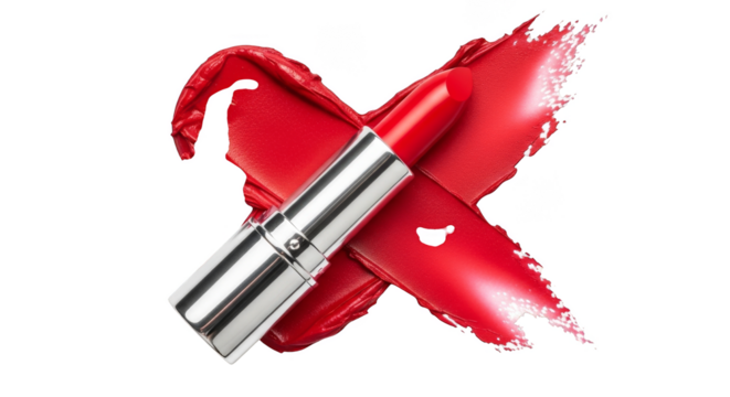 Scarlet lipstick resting on smeared pigment