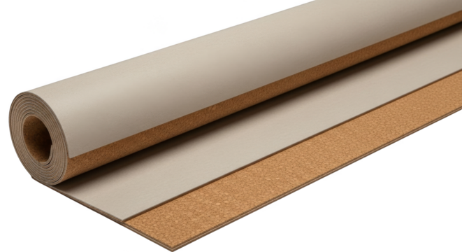 Unrolled roll of cork and vinyl