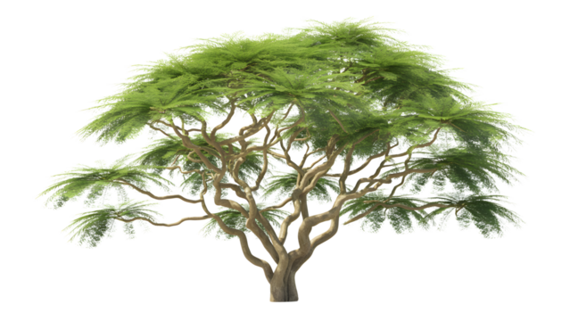 Green tree with spreading branches isolated on transparent background
