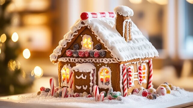 Ornate gingerbread house with festive decorations - Powered by Adobe