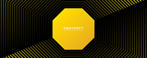 3D yellow black techno abstract background overlap layer on dark space with octagon lines effect decoration. Modern graphic design element stripes style concept for web, flyer, card, or brochure cover