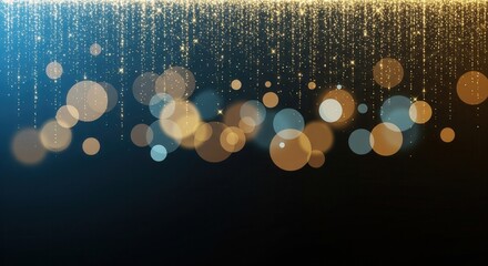 Abstract background of golden light trails and large blue and yellow bokeh circles