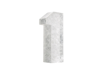 White concrete number one sculpture with textured surface, isolated on a transparent background